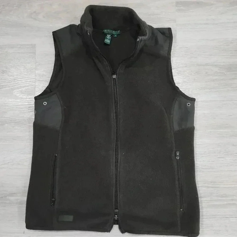 Ralph Lauren Active Womens Fleece Full Zip Up Mock Neck Active Vest Black Small